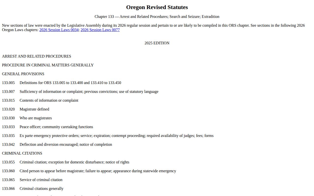 Klamath County booking-photo record law on the Oregon statute source