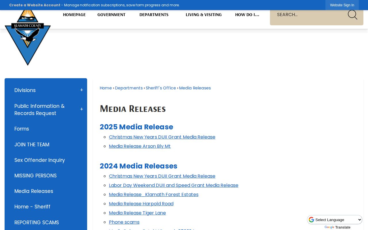 Klamath County arrest-news context from the KCSO media releases archive